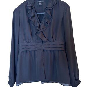 Alfani Ruffled Collar Black Button Down Blouse - Size 6